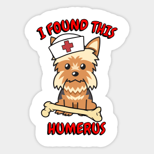 Funny Yorkshire terrier tells a lame joke Sticker